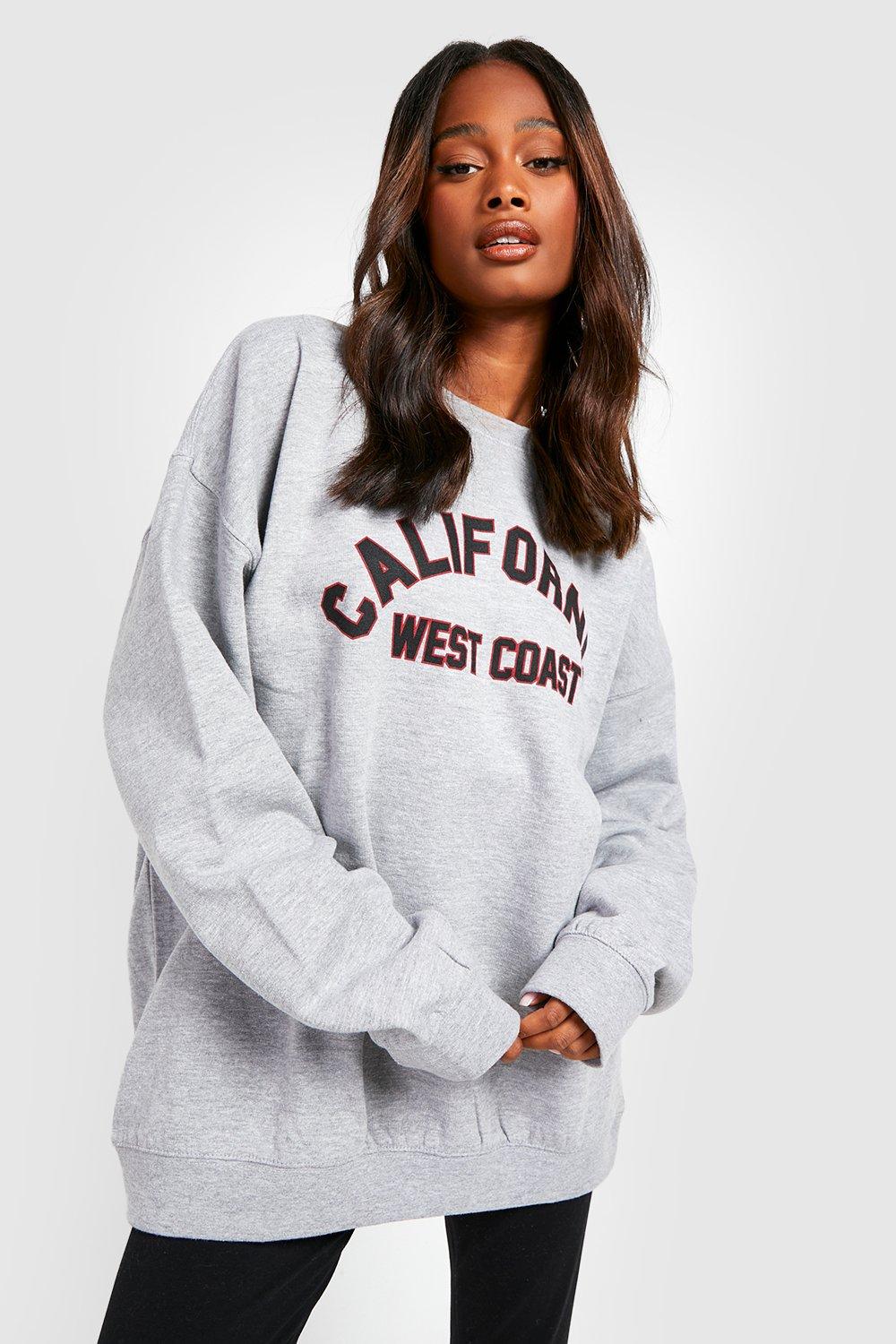 Grey marl california slogan oversized sweater hotsell